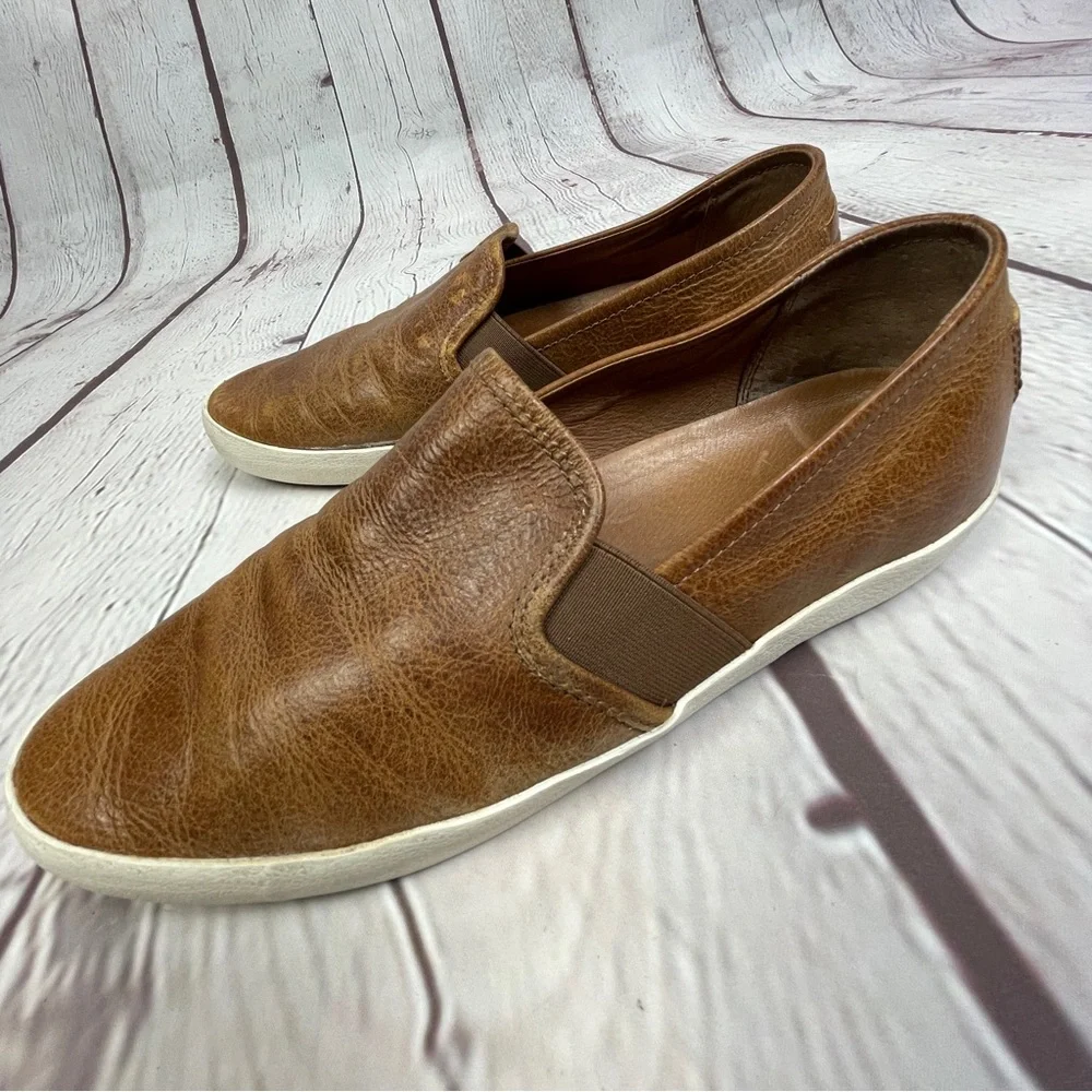 FRYE Dylan men's cognac brown leather slip-on loafer shoes, size 9.5 - Picture 5 of 15